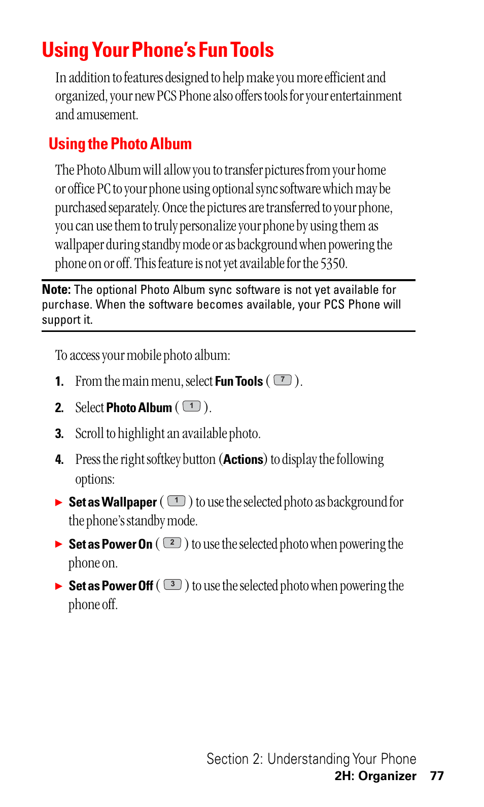 Using your phone’s fun tools, Using the photo album, Select | Scroll to highlight an available photo, Press the right softkey button | LG ( 5350) User Manual | Page 85 / 155