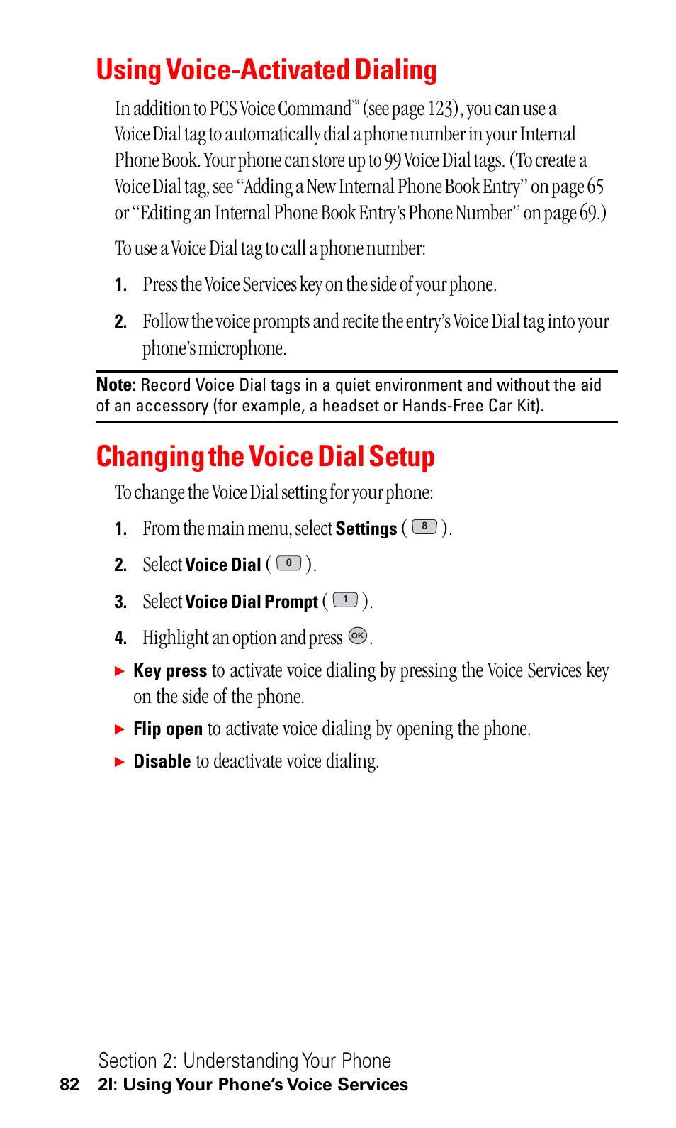 Using voice-activated dialing, Changing the voice dial setup, Select | Highlight an option and press | LG ( 5350) User Manual | Page 90 / 155