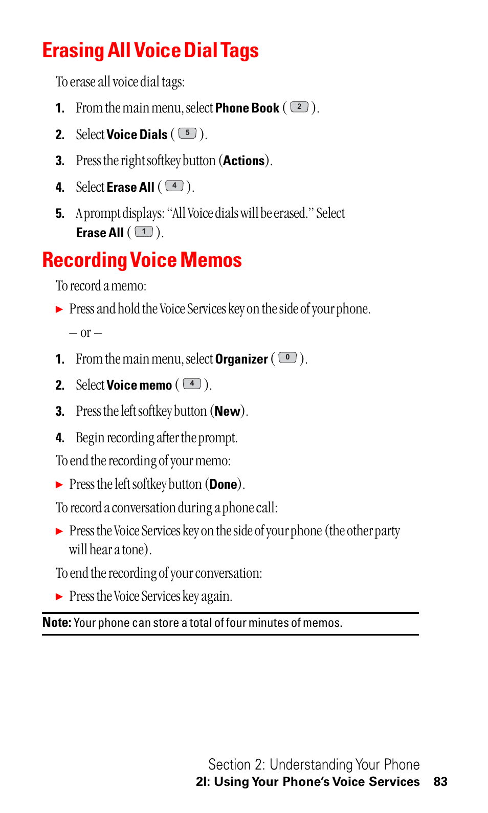 Erasing all voice dial tags, Recording voice memos | LG ( 5350) User Manual | Page 91 / 155