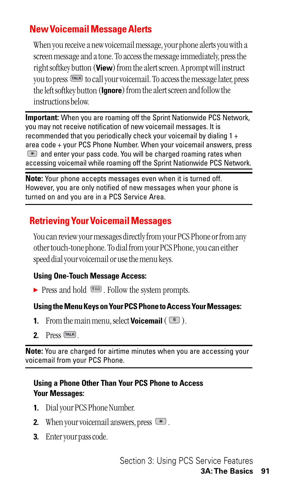 New voicemail message alerts, Retrieving your voicemail messages, Press and hold . follow the system prompts | Press, Dial your pcs phone number, When your voicemail answers, press, Enter your pass code | LG ( 5350) User Manual | Page 99 / 155