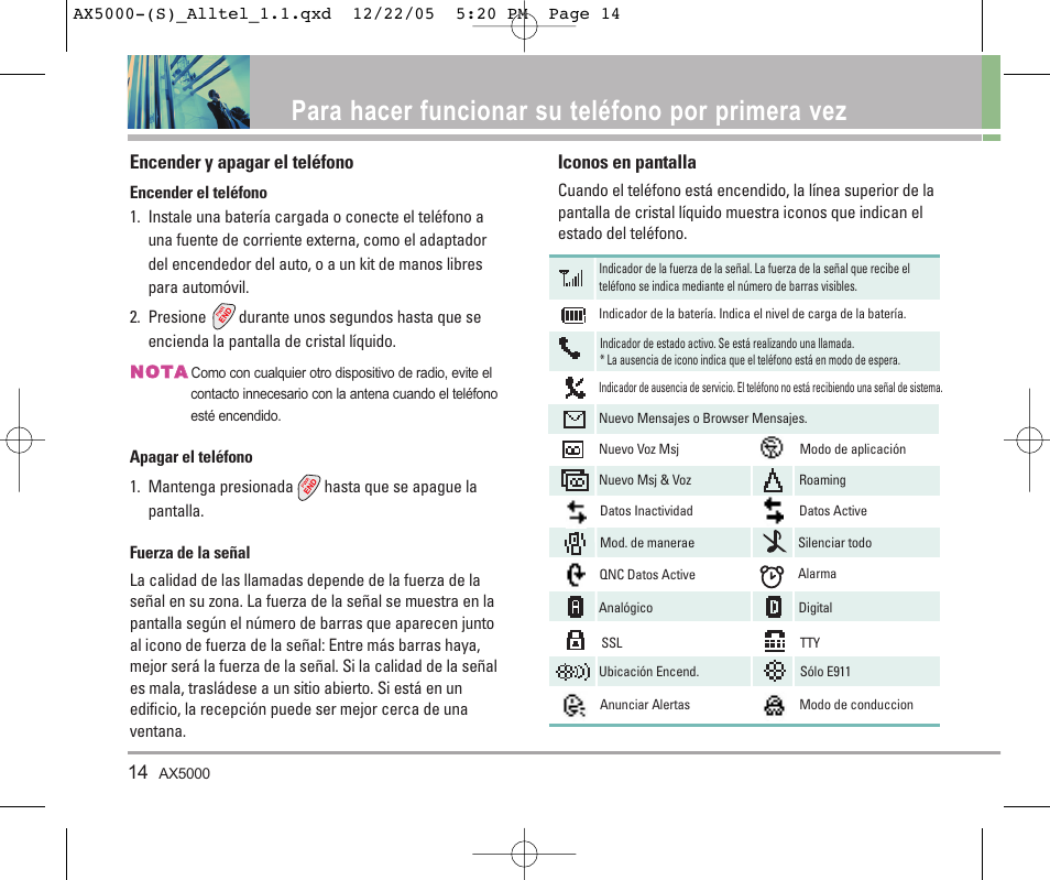 Para hacer funcionar su teléfono por primera vez | LG AX5000 User Manual | Page 102 / 174