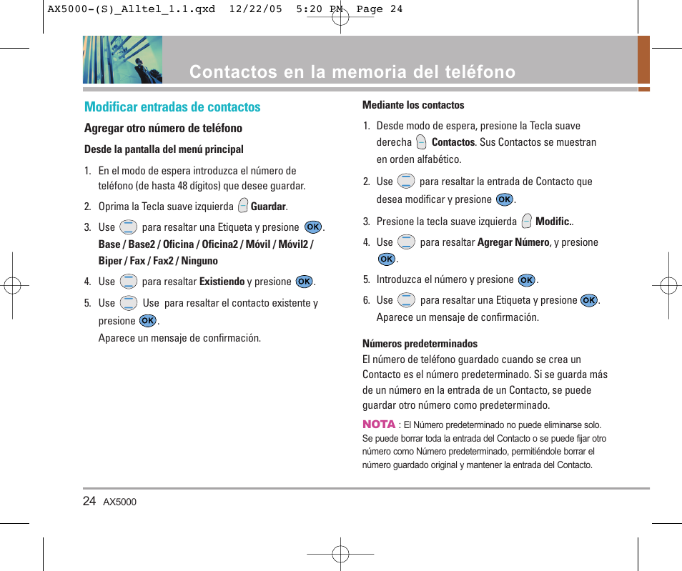 Modificar entradas de contactos | LG AX5000 User Manual | Page 112 / 174