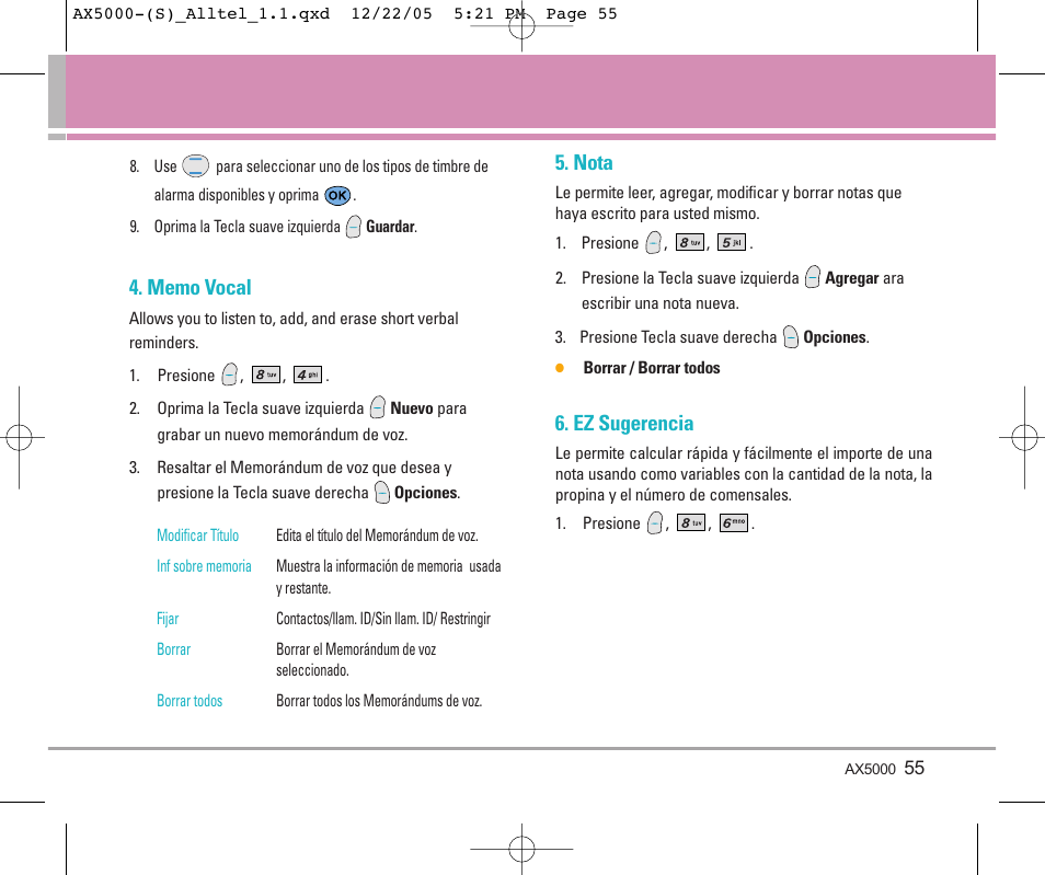 Nota, Ez sugerencia | LG AX5000 User Manual | Page 143 / 174