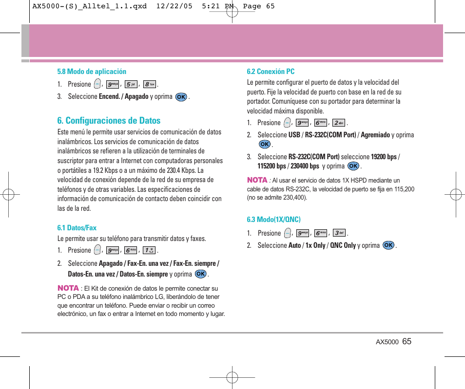 Configuraciones de datos | LG AX5000 User Manual | Page 153 / 174