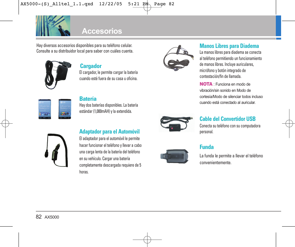 Accesorios | LG AX5000 User Manual | Page 170 / 174