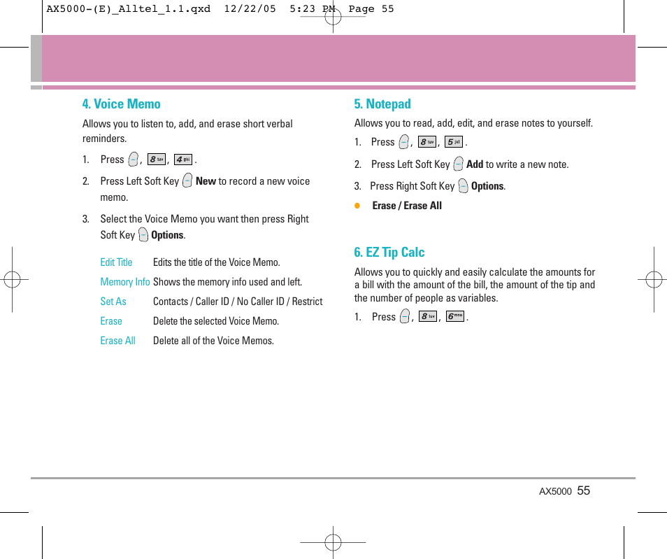 Ez tip calc | LG AX5000 User Manual | Page 57 / 174