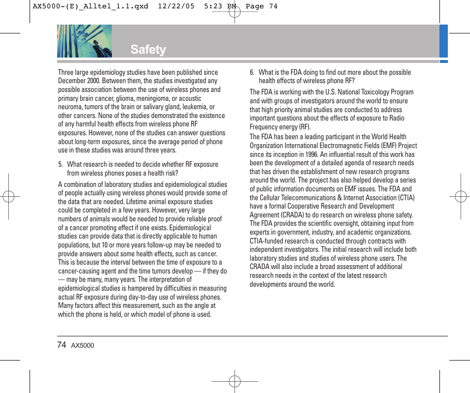 Safety | LG AX5000 User Manual | Page 76 / 174