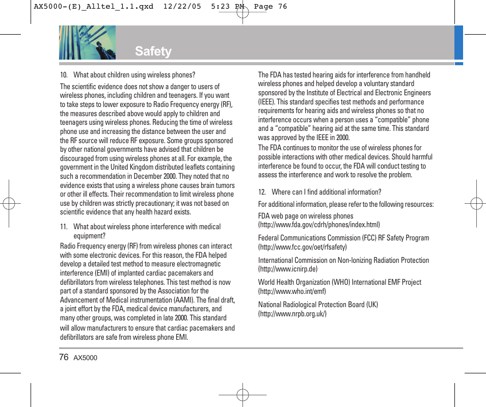 Safety | LG AX5000 User Manual | Page 78 / 174