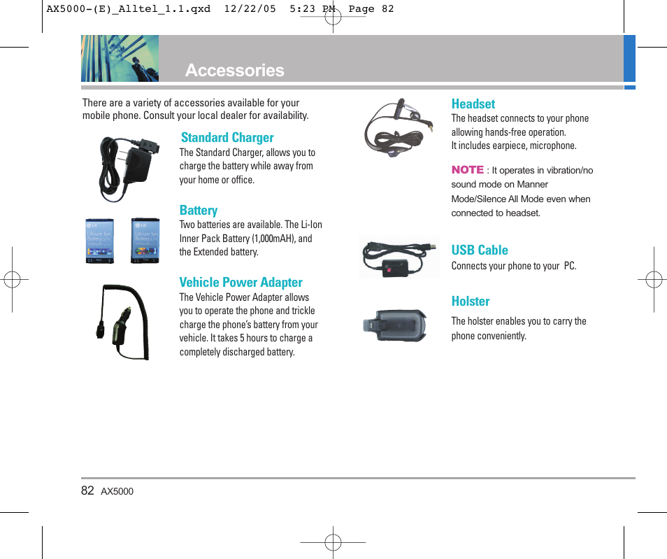 Accessories | LG AX5000 User Manual | Page 84 / 174