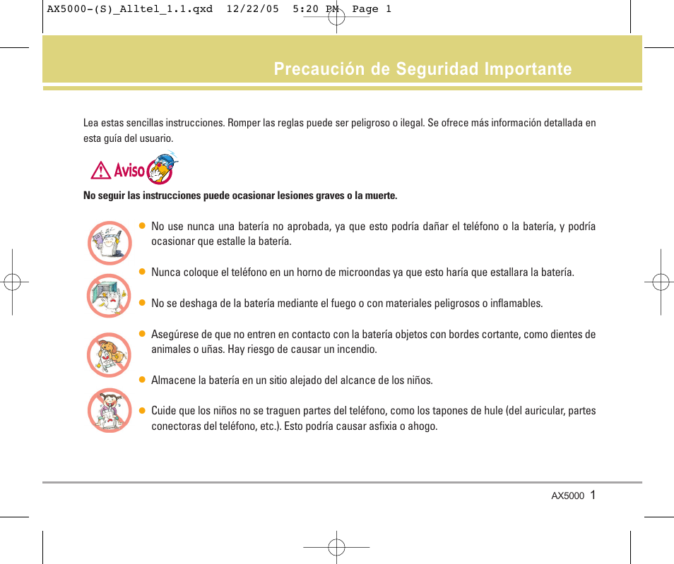 Precaución de seguridad importante | LG AX5000 User Manual | Page 89 / 174