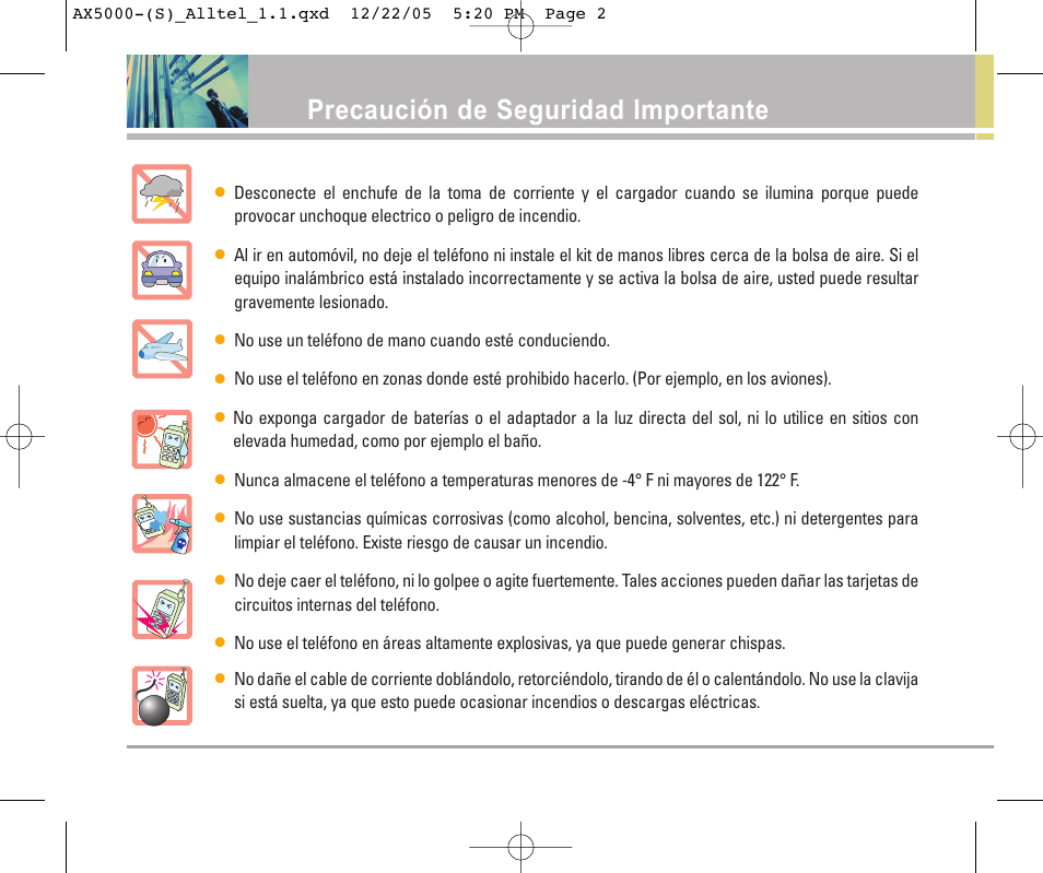 Precaución de seguridad importante | LG AX5000 User Manual | Page 90 / 174