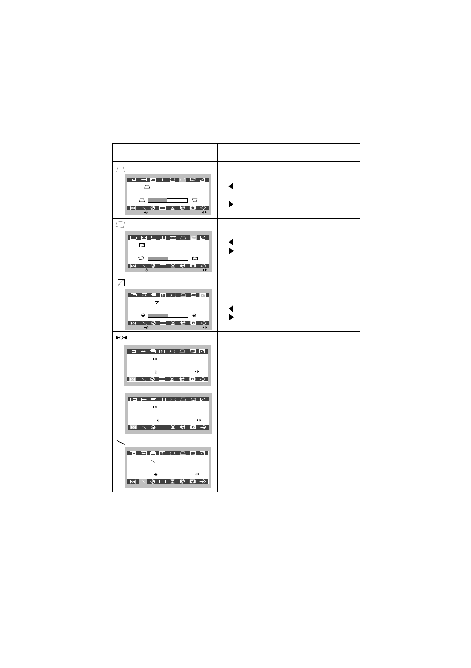 Osd adjust description, Trapezoid, Rotate screen zoom recall degauss | LG 57M User Manual | Page 14 / 27