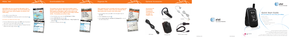 Quick start guide, Downloadable fun, Media | Organize me, Optional accessories | LG CU405 User Manual | Page 11 / 12