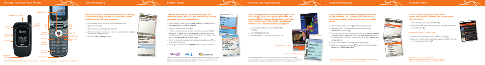 Getting to know your phone text messaging, Mobile email, Games and applications | Cellular video, Instant messaging | LG CU405 User Manual | Page 6 / 12