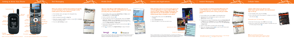 Getting to know your phone text messaging, Mobile email, Games and applications | Cellular video, Instant messaging | LG CU405 User Manual | Page 7 / 12