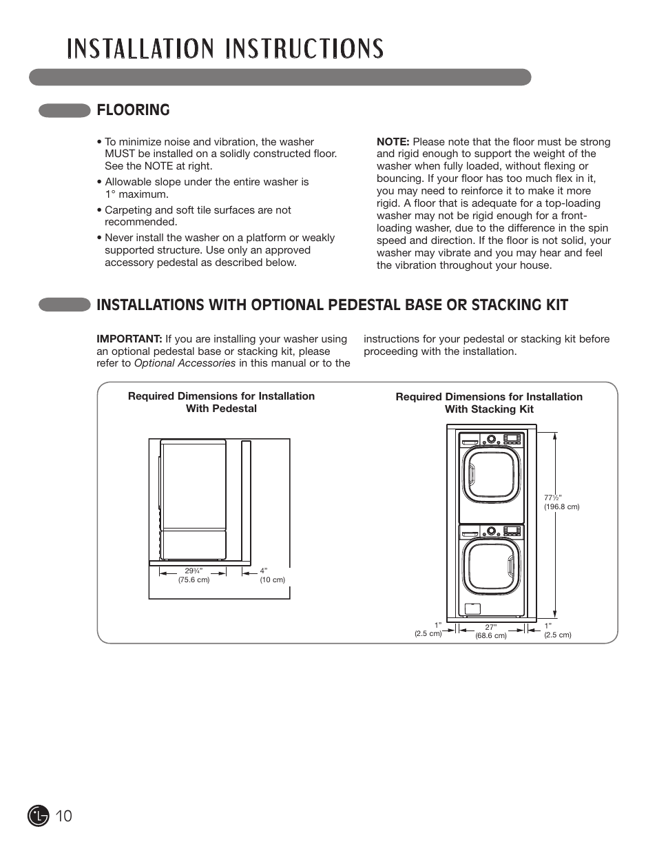 Flooring | LG WM3001H*A User Manual | Page 10 / 72