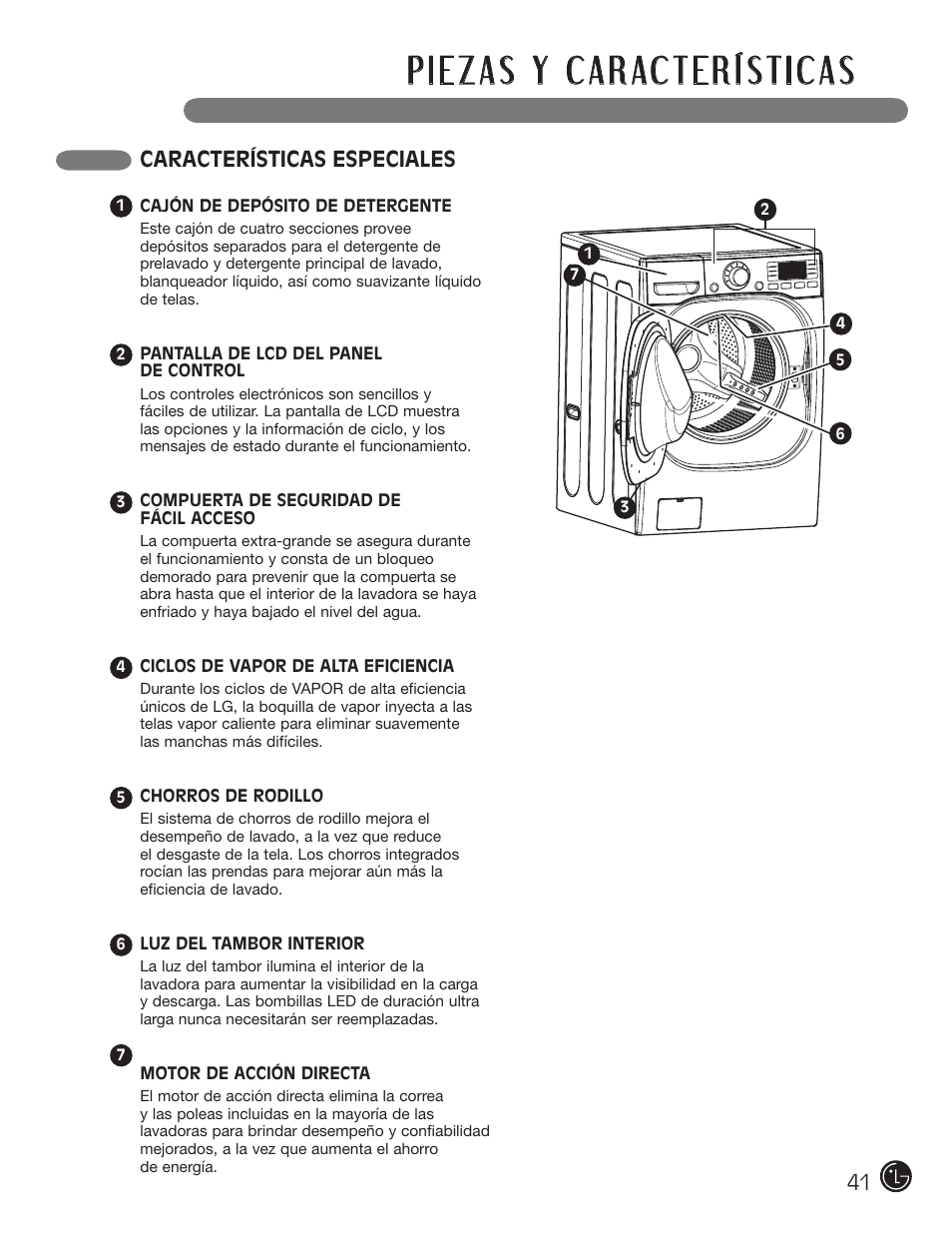 Características especiales | LG WM3001H*A User Manual | Page 41 / 72