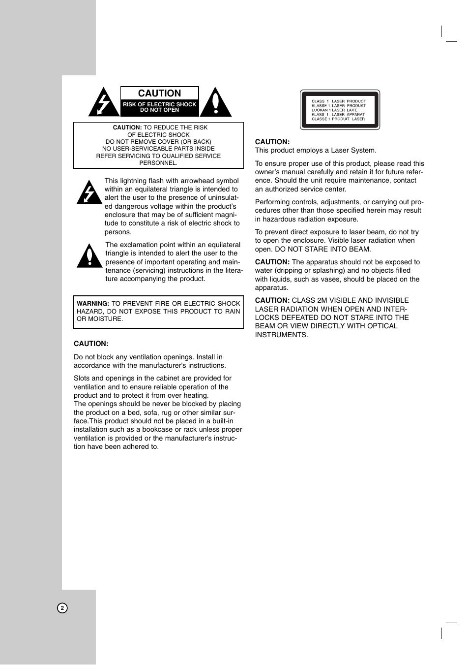 Caution | LG RC199H User Manual | Page 2 / 58