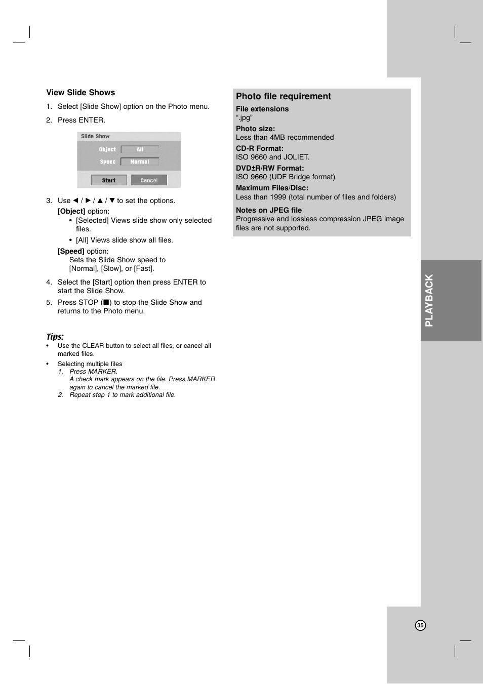 Pla yback | LG RC199H User Manual | Page 35 / 58