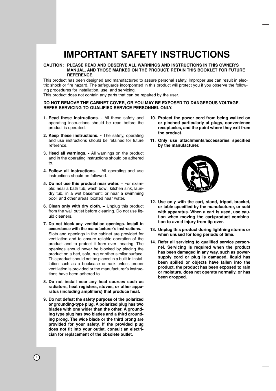 Important safety instructions | LG RC199H User Manual | Page 4 / 58