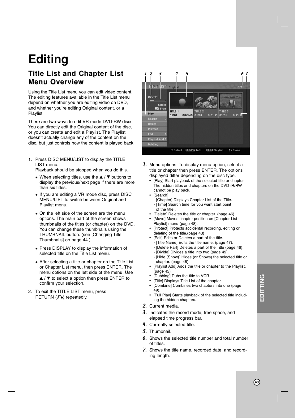 Editing, Editting | LG RC199H User Manual | Page 43 / 58
