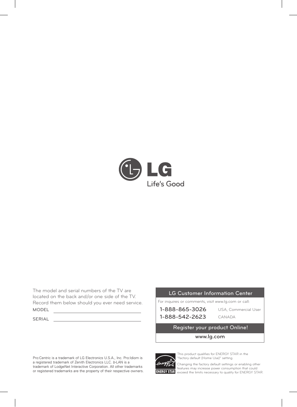 LG 26LT560C User Manual | Page 36 / 36