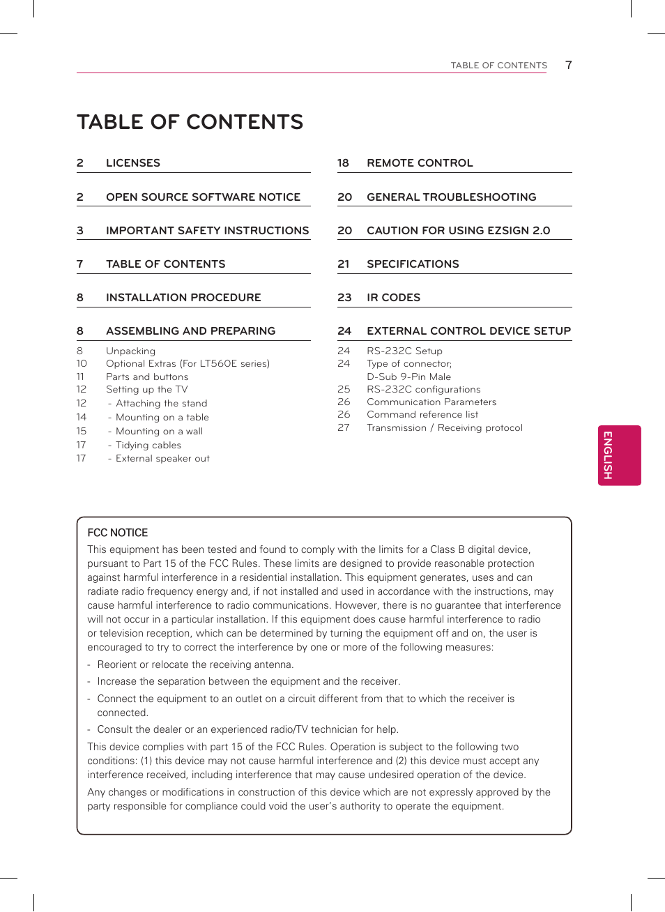 LG 26LT560C User Manual | Page 7 / 36