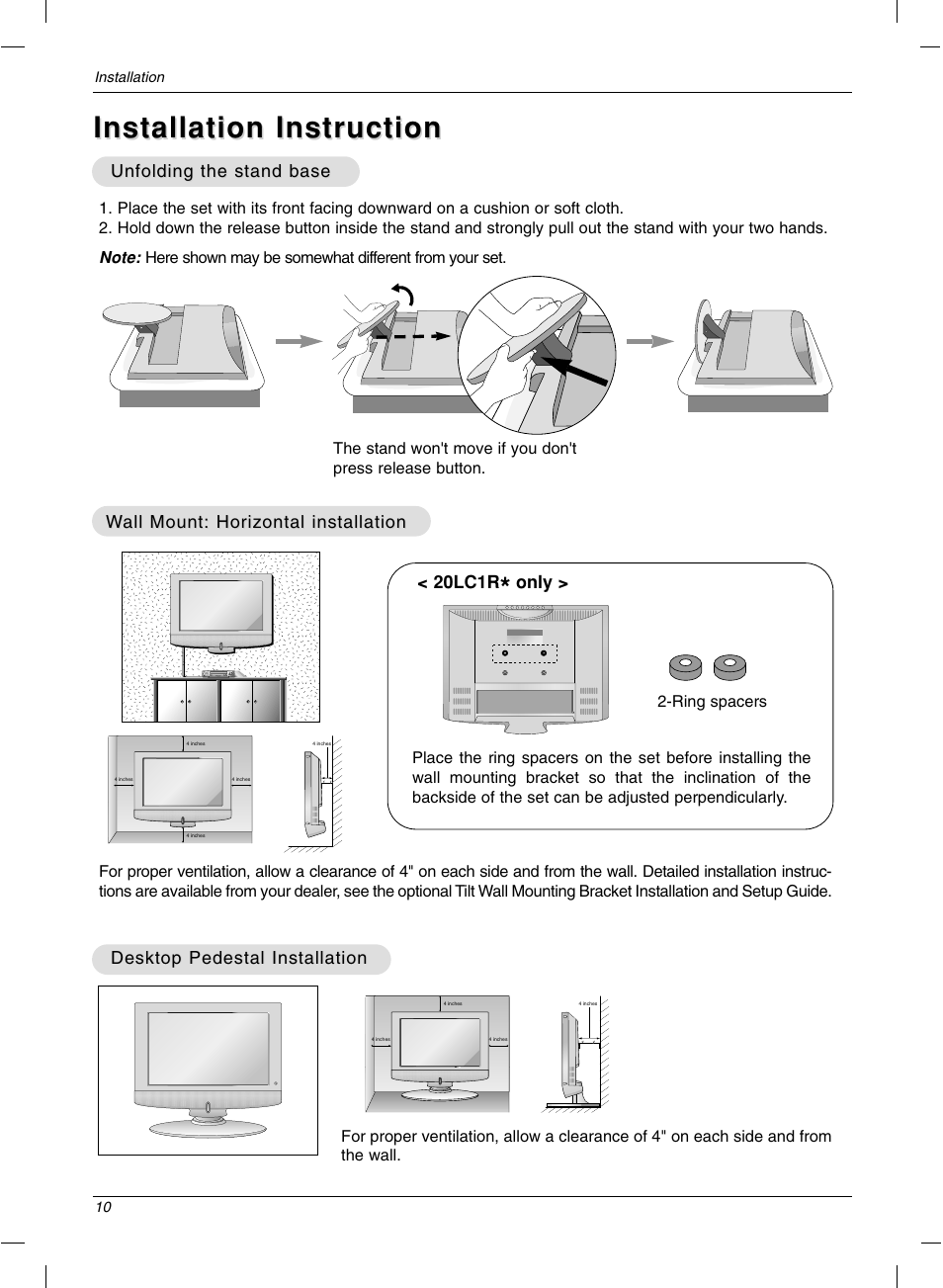 Installation instruction, 20lc1r | LG 15LC1R User Manual | Page 10 / 36