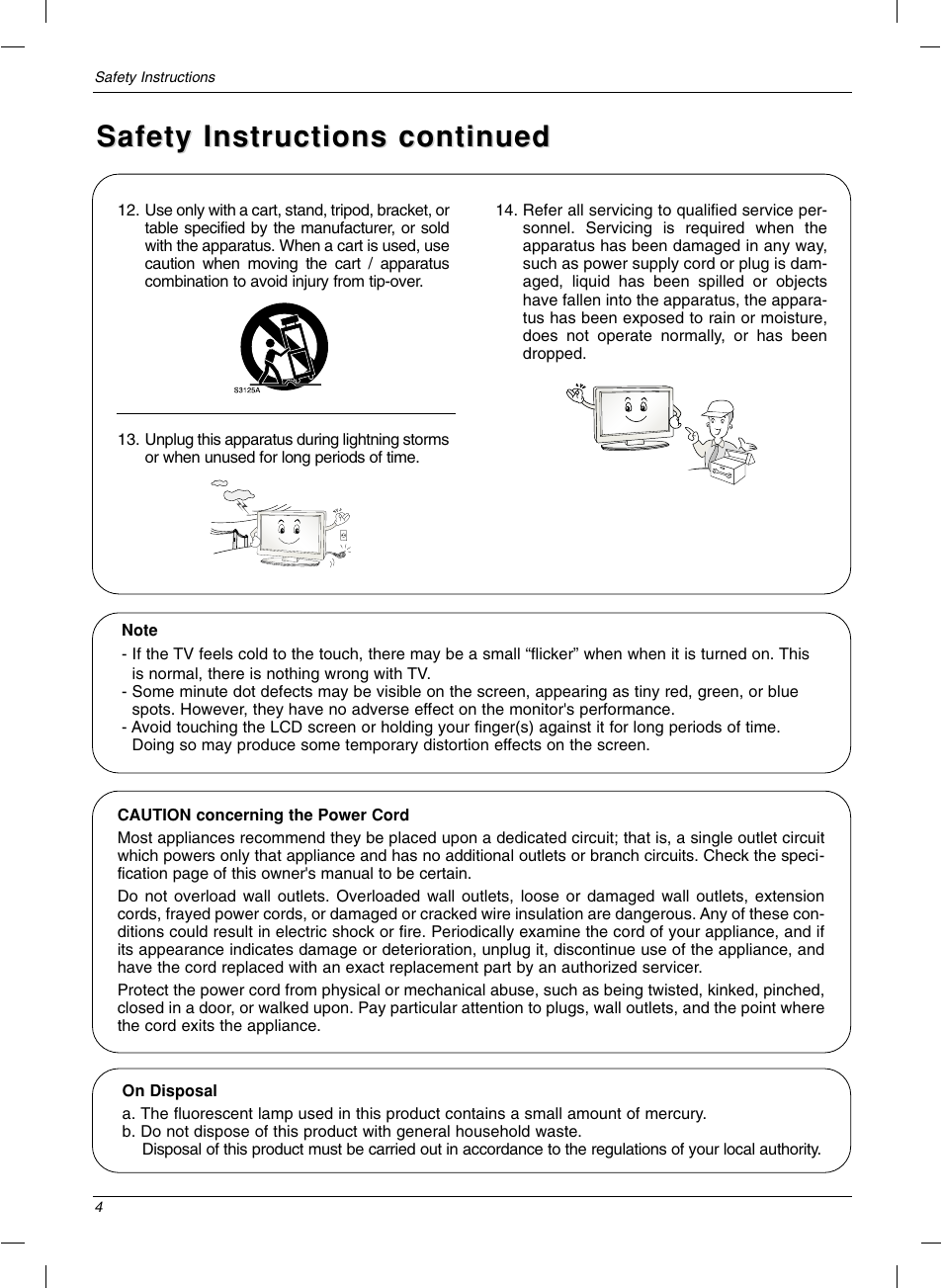 Safety instructions continued | LG 15LC1R User Manual | Page 4 / 36