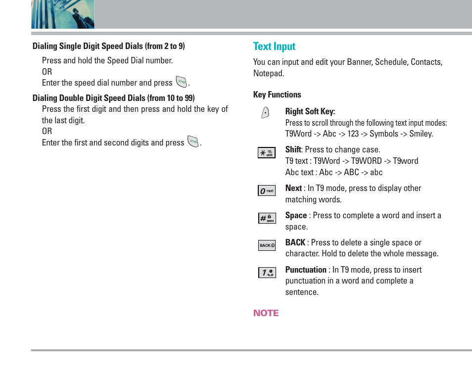 Quick access to convenient features, Text input | LG 4270 User Manual | Page 19 / 88