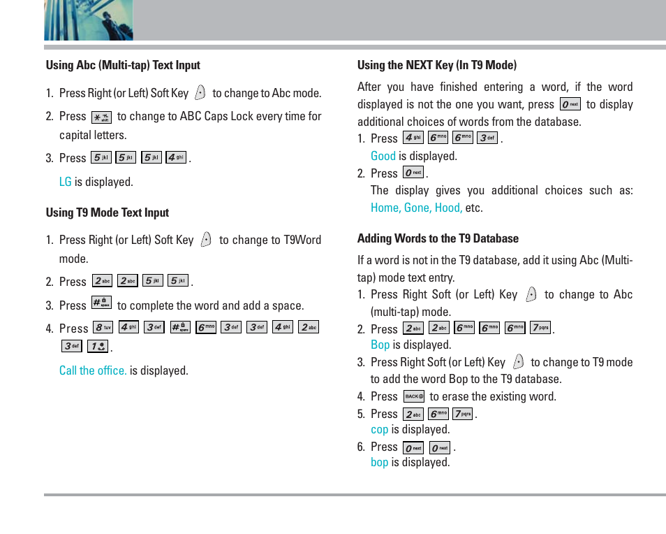 Entering and editing information | LG 4270 User Manual | Page 21 / 88