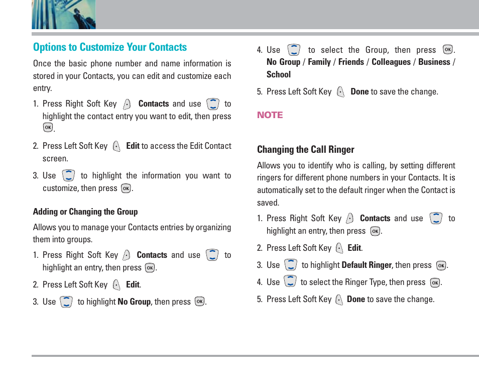 Options to customize your contacts | LG 4270 User Manual | Page 23 / 88