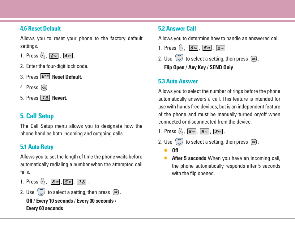 Call setup | LG 4270 User Manual | Page 62 / 88