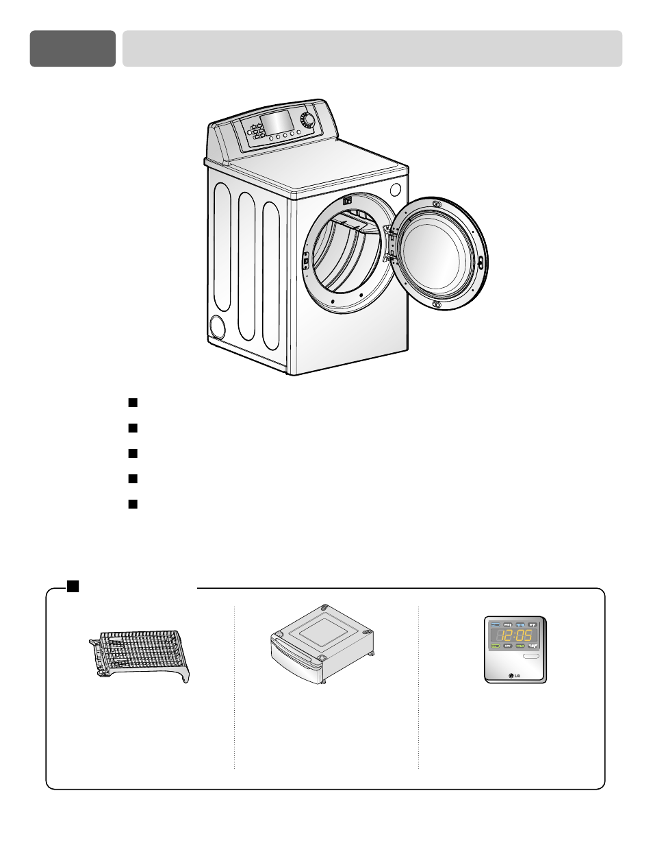 Part 1 specifications, Accessories | LG DLE6942W User Manual | Page 3 / 31