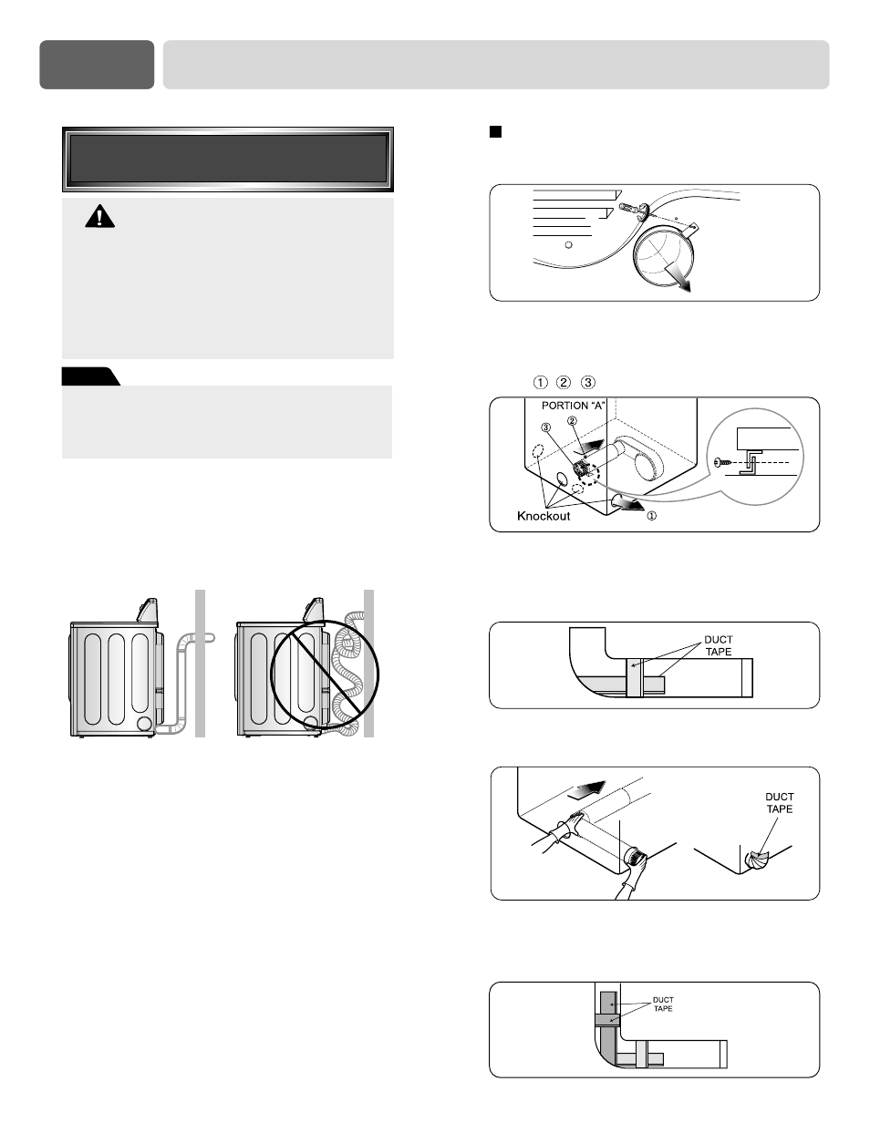 Part 3 initial steps for installing your dryer, Warning | LG DLE6942W User Manual | Page 9 / 31