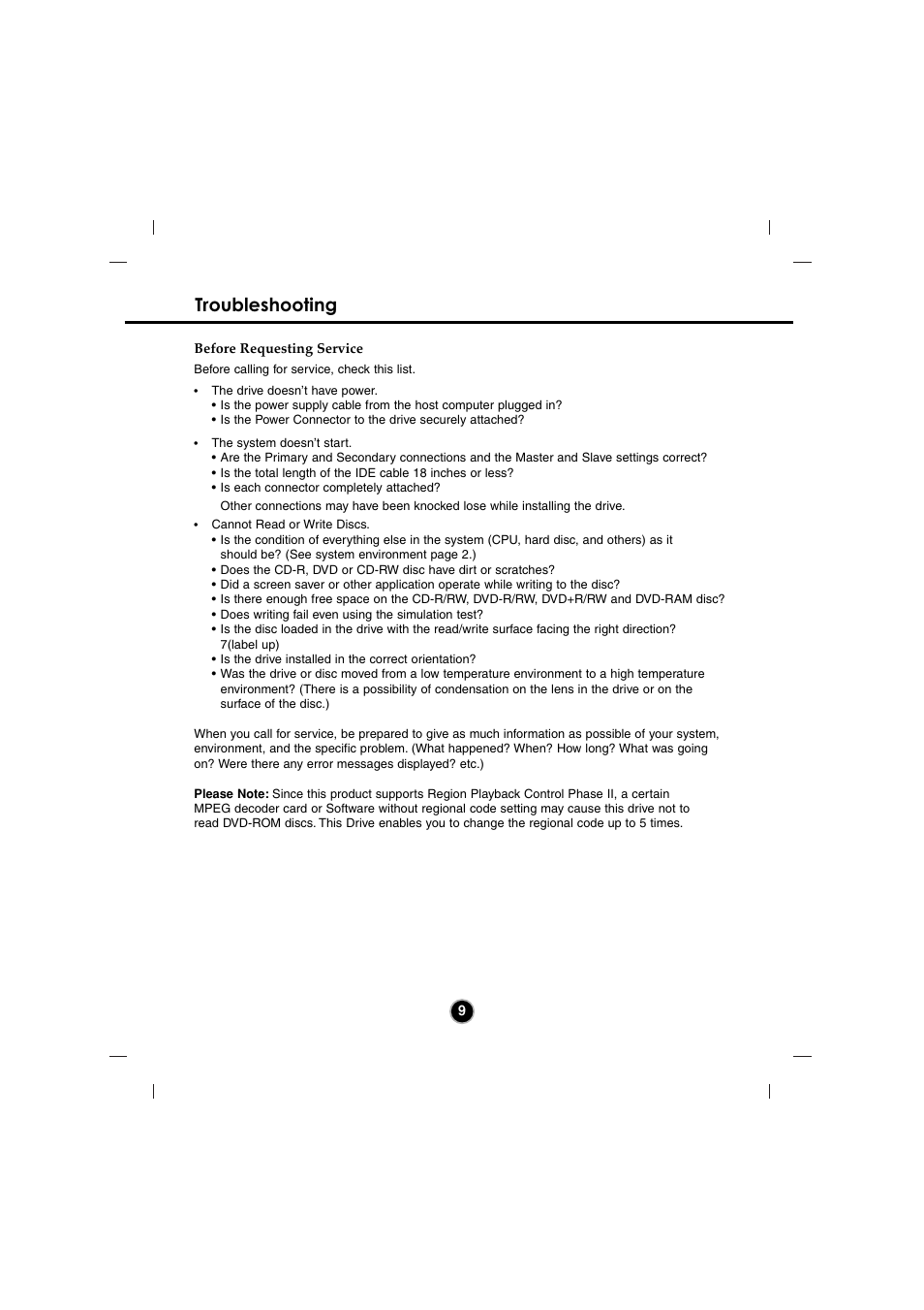 Troubleshooting | LG GSA-4082B User Manual | Page 12 / 14