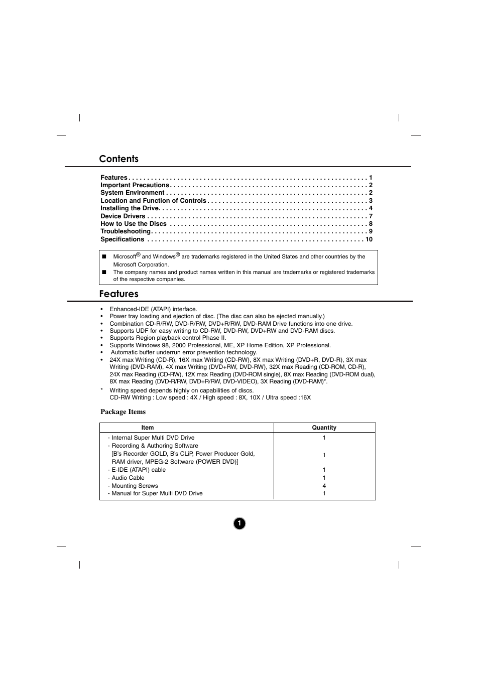 Contents features | LG GSA-4082B User Manual | Page 4 / 14