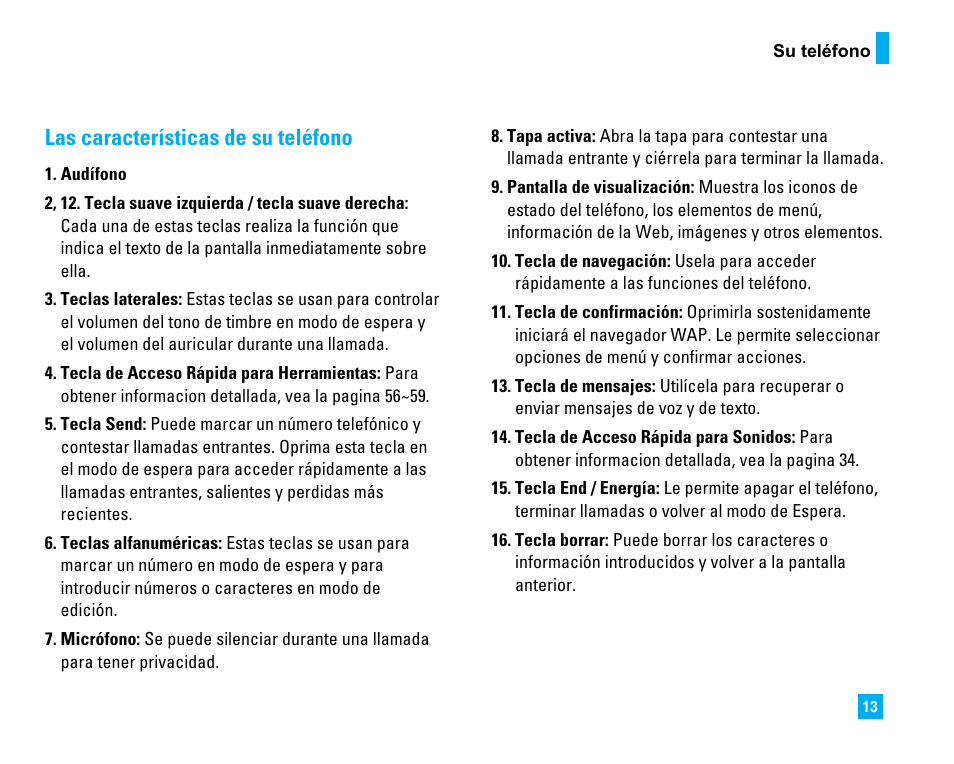 Las características de su teléfono | LG 1500 User Manual | Page 111 / 196