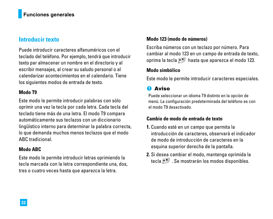 Introducir texto | LG 1500 User Manual | Page 120 / 196