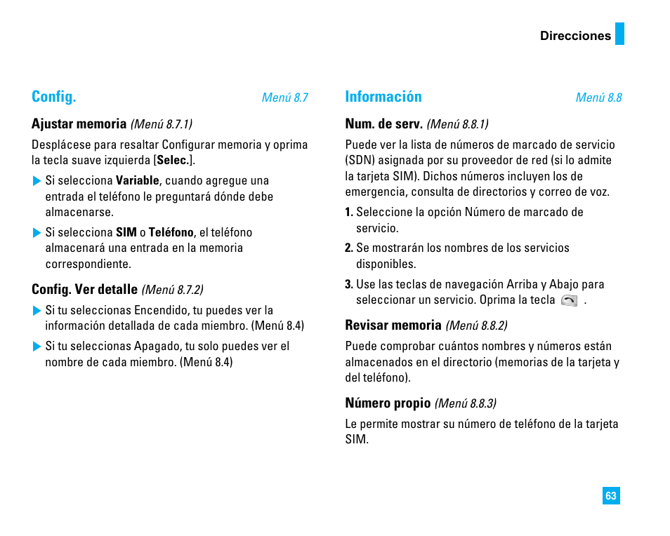 Config, Información | LG 1500 User Manual | Page 161 / 196