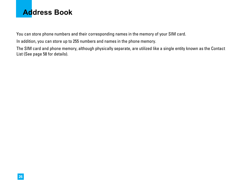 Address book | LG 1500 User Manual | Page 30 / 196