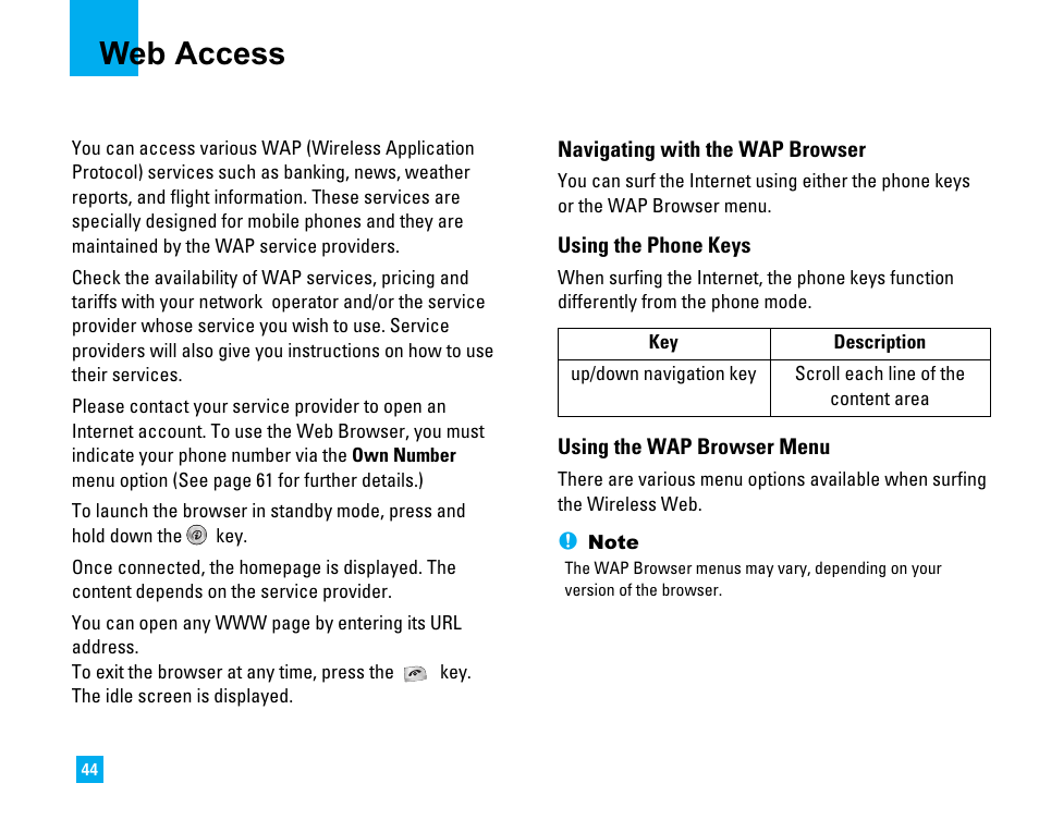 Web access | LG 1500 User Manual | Page 48 / 196