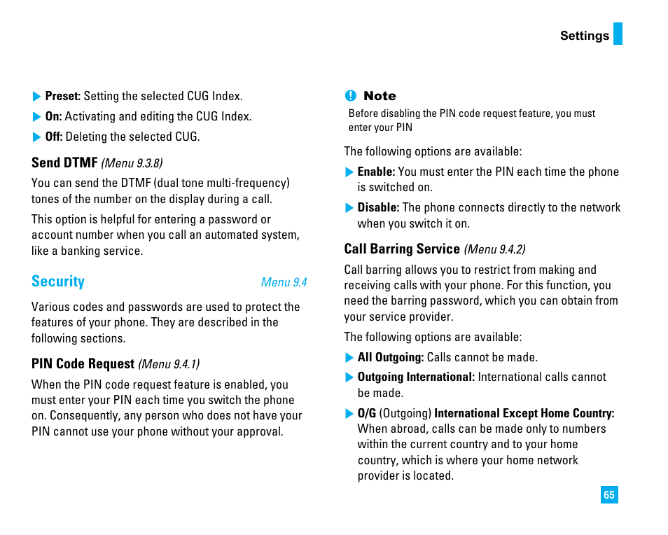 Security | LG 1500 User Manual | Page 69 / 196