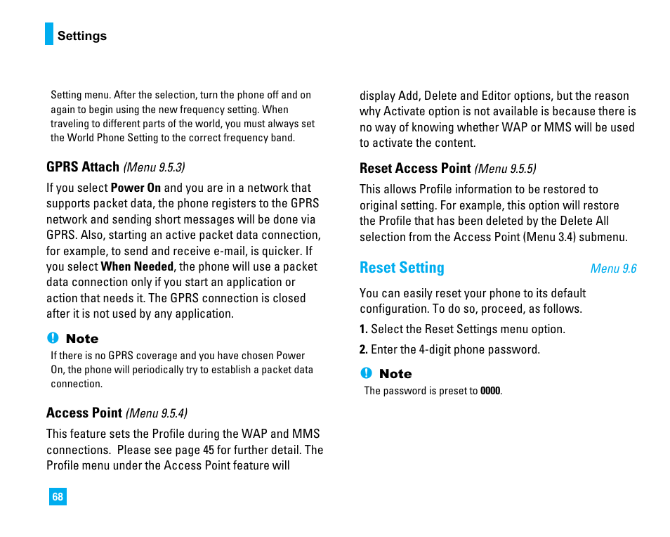 Reset setting | LG 1500 User Manual | Page 72 / 196