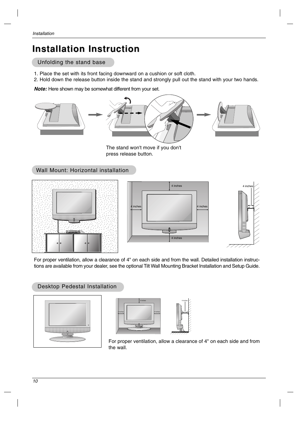 Installation instruction | LG 23LC1R* User Manual | Page 10 / 36