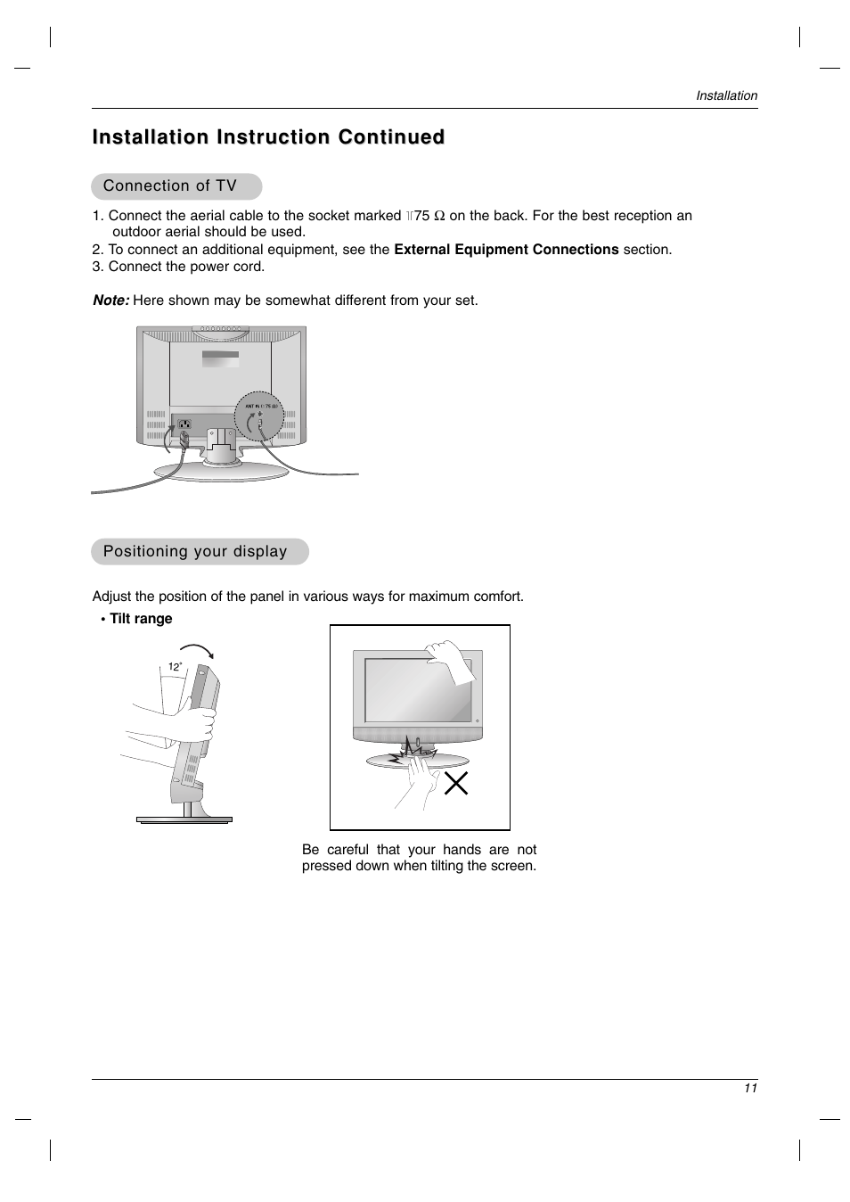 Installation instruction continued | LG 23LC1R* User Manual | Page 11 / 36