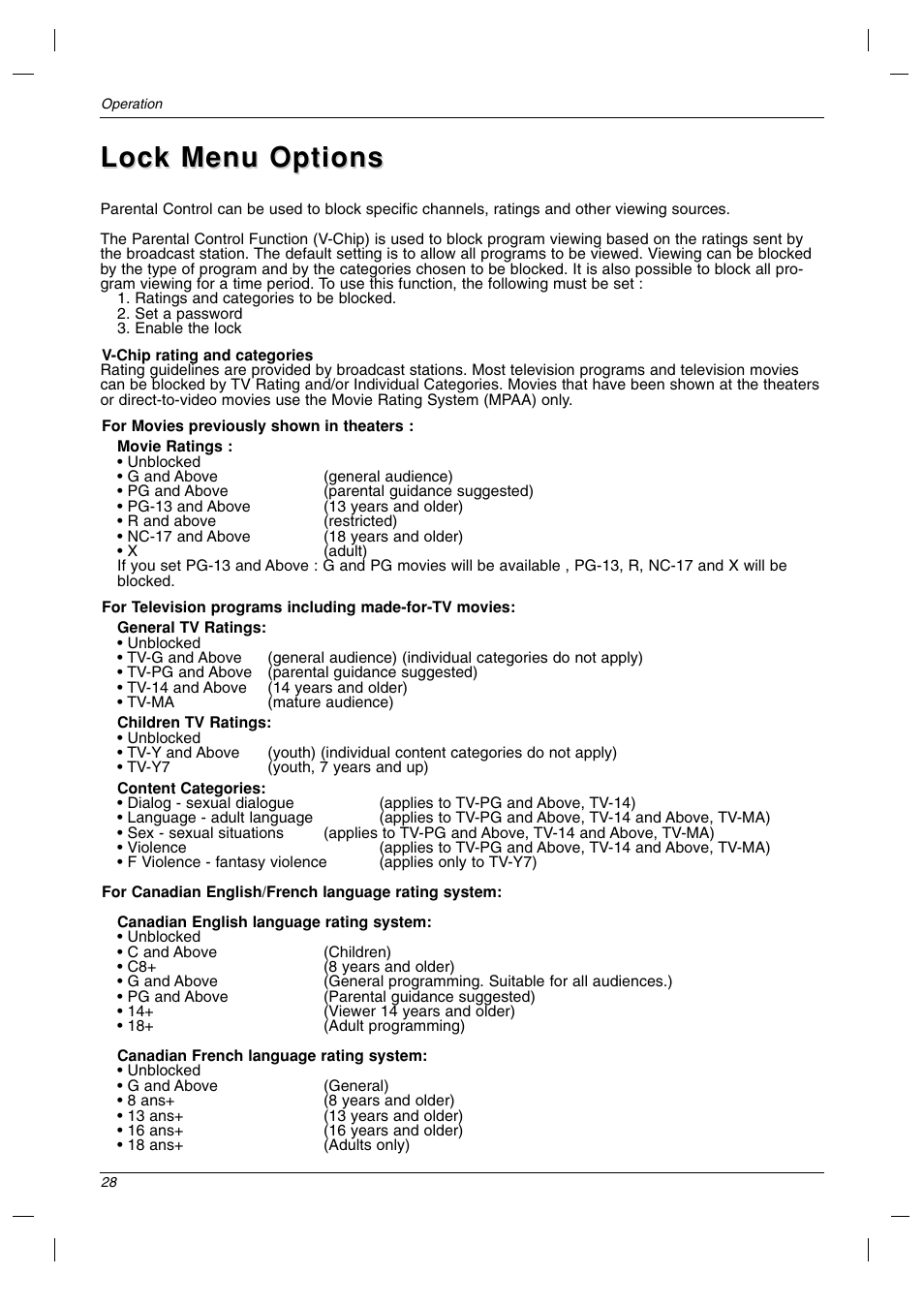 Lock menu options | LG 23LC1R* User Manual | Page 28 / 36