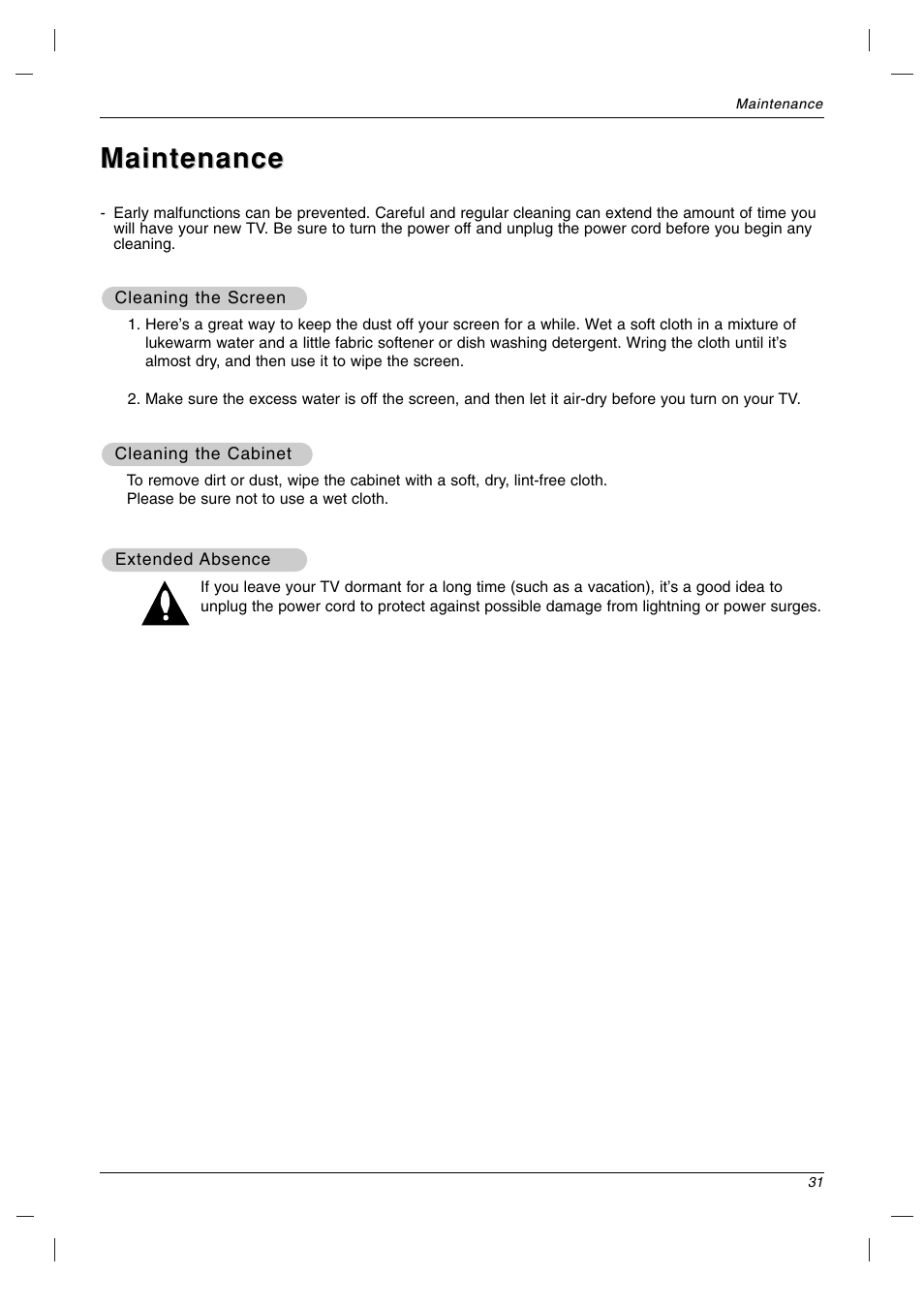 Maintenance | LG 23LC1R* User Manual | Page 31 / 36