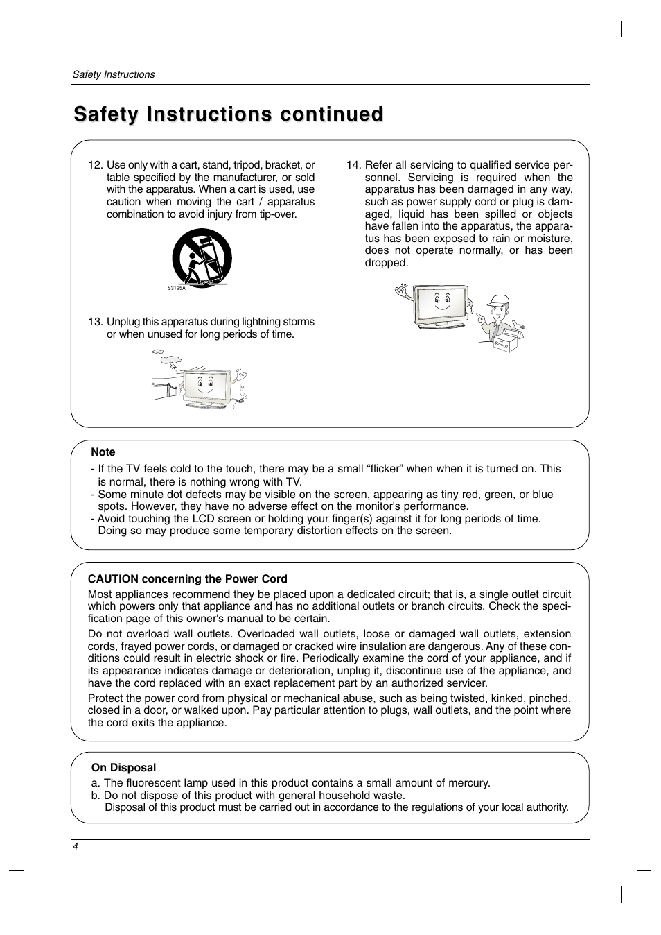 Safety instructions continued | LG 23LC1R* User Manual | Page 4 / 36