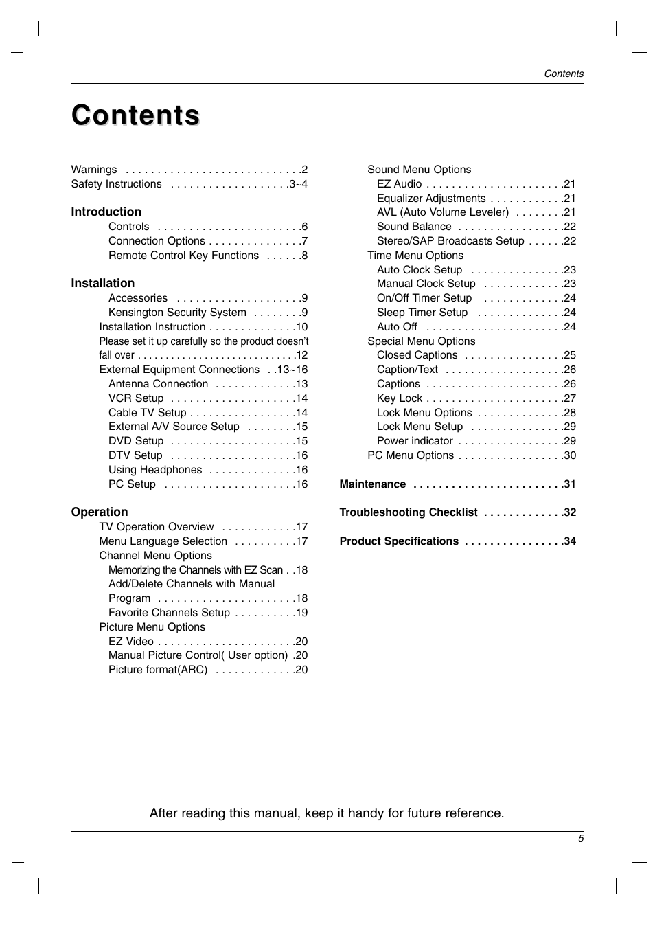 LG 23LC1R* User Manual | Page 5 / 36